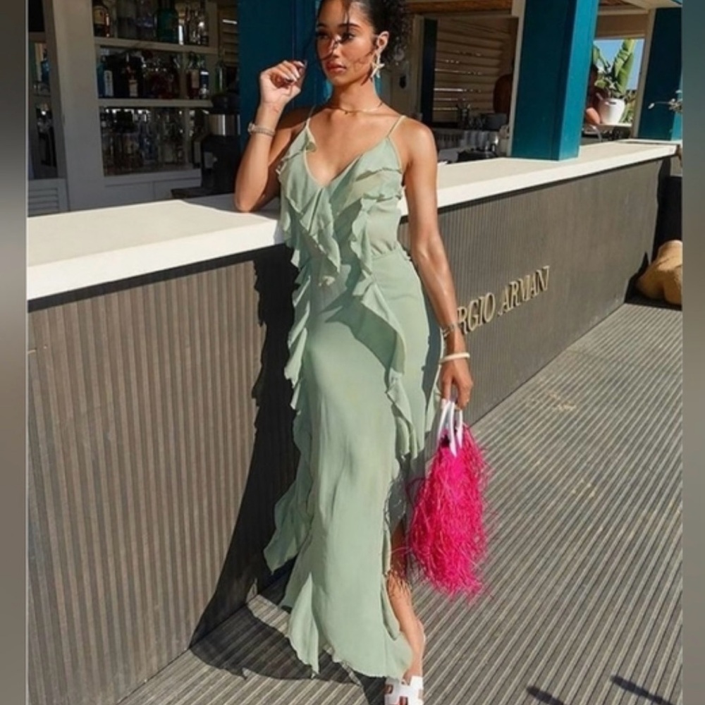 ZARA LONG RUFFLED DRESS - Picture 2 of 8